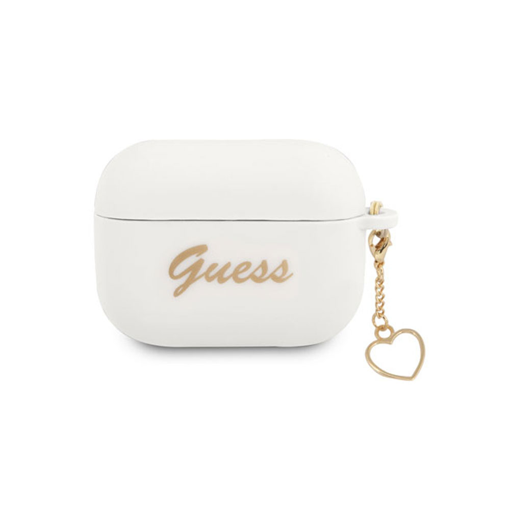 Image of Guess - AirPods Pro Silikon Schutzhülle + Herz Anhänger (GUAPLSCHSH) - Weiss / Gold bei Apfelkiste.ch