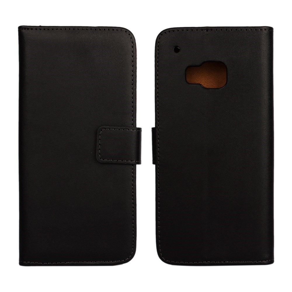 HTC One M9 Hochwertige Echtleder Tasche mit Kartenfach - Schwarz