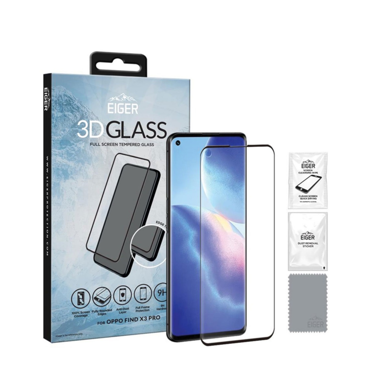 Image of Eiger - Oppo Find X3 Pro 3D Panzer Glas Display Case Friendly mit Rahmen (EGSP00693) - Schwarz bei Apfelkiste.ch