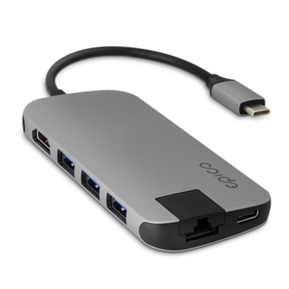 Image of Epico - USB C Multiport Adapter Multimedia 2 mit USB C (PD) / 4K HDMI / 3x USB 3.0 / Gigabit Ethernet / SD & Micro SD Kartenlesegerät - Space Grey bei Apfelkiste.ch