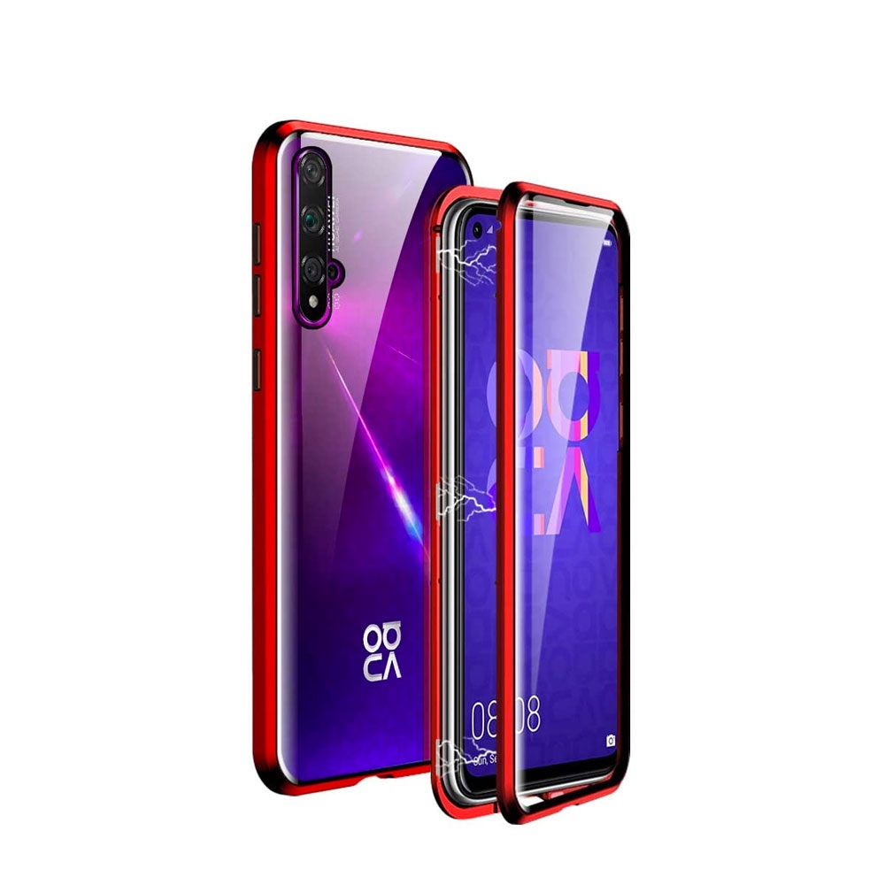 Image of Huawei Nova 5T / Honor 20 Magnetische Alu Schutzhülle mit Panzer Glas Backcover + Displayschutz (Magnet-Technologie) - Rot bei Apfelkiste.ch