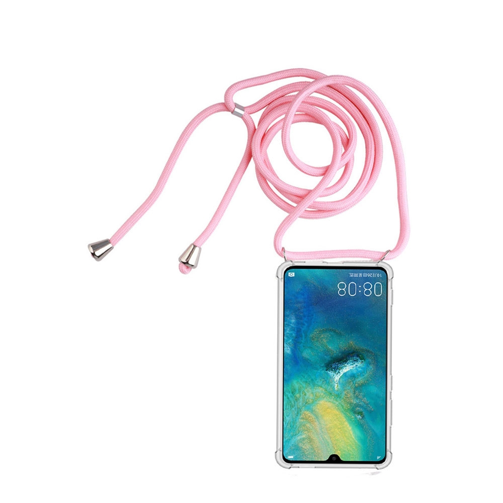 Image of Apfelkiste © - Huawei Mate 20 Necklace Gummi Hülle Air Cushion Fallschutz + Handykette (150cm) - Rosa / Silber bei Apfelkiste.ch