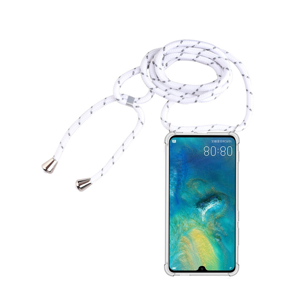 Image of Apfelkiste © - Huawei Mate 20 Pro Necklace Gummi Hülle Air Cushion Fallschutz + Handykette (150cm) - Weiss / Silber bei Apfelkiste.ch