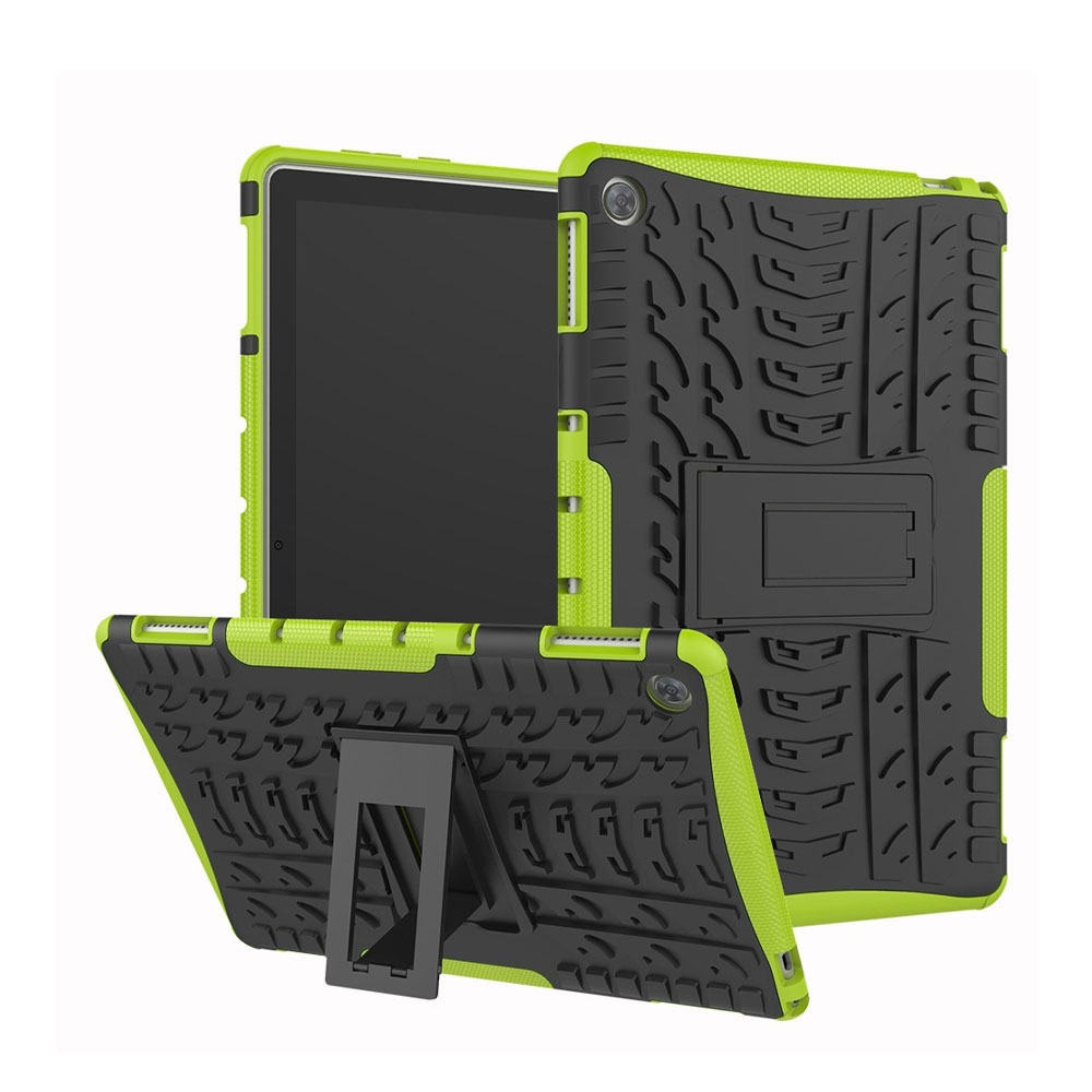 Image of Huawei MediaPad M5 Lite 10.1" Hybrid Outdoor Gummi Case Hülle mit Aufsteller - Schwarz / Grün bei Apfelkiste.ch