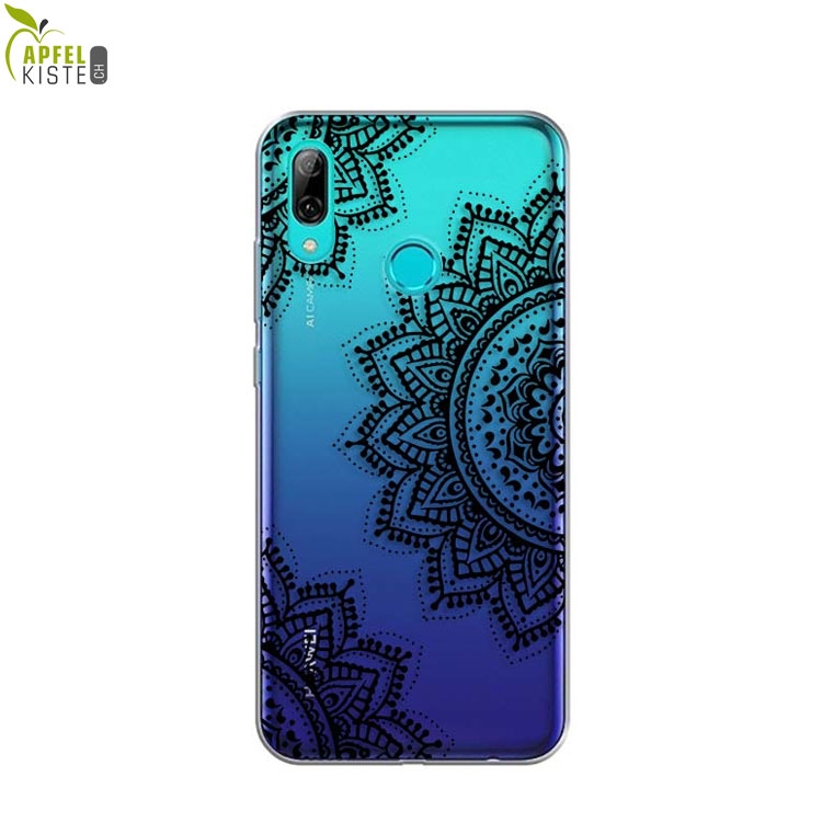 © - Huawei P Smart (2019) Gummi Case Hülle Ultra Thin Henna Mandala - Transparent / Schwarz