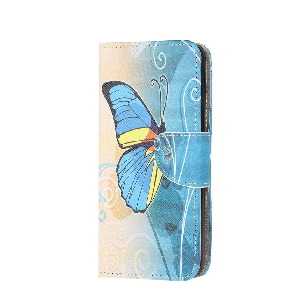 Huawei P Smart (2020) Leder Tasche mit Kartenfach Schmetterling - Blau