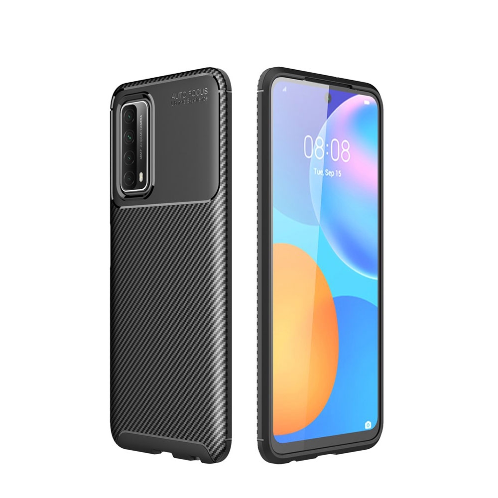 Image of Huawei P Smart (2021) Gummi Case Schutzhülle mit Air Cushion Fallschutz im Carbon Look - Schwarz bei Apfelkiste.ch