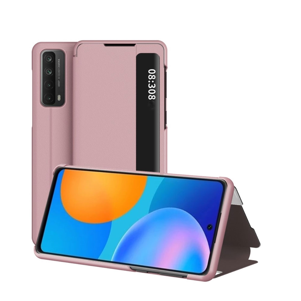 Image of Huawei P Smart (2021) Leder Hülle Slim Window View Flip Case - Rosa bei Apfelkiste.ch