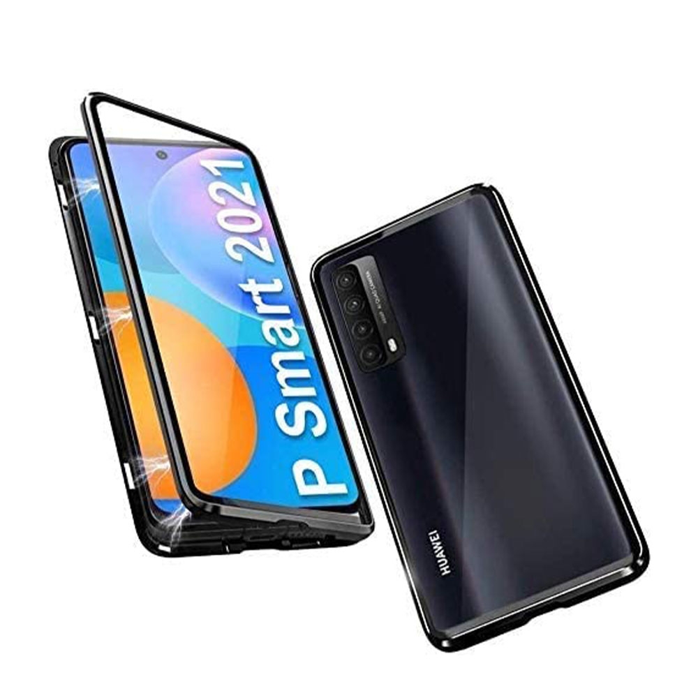 Image of Huawei P Smart (2021) Magnetische Alu Schutzhülle mit Panzer Glas Backcover + Displayschutz (Magnet-Technologie) - Schwarz bei Apfelkiste.ch