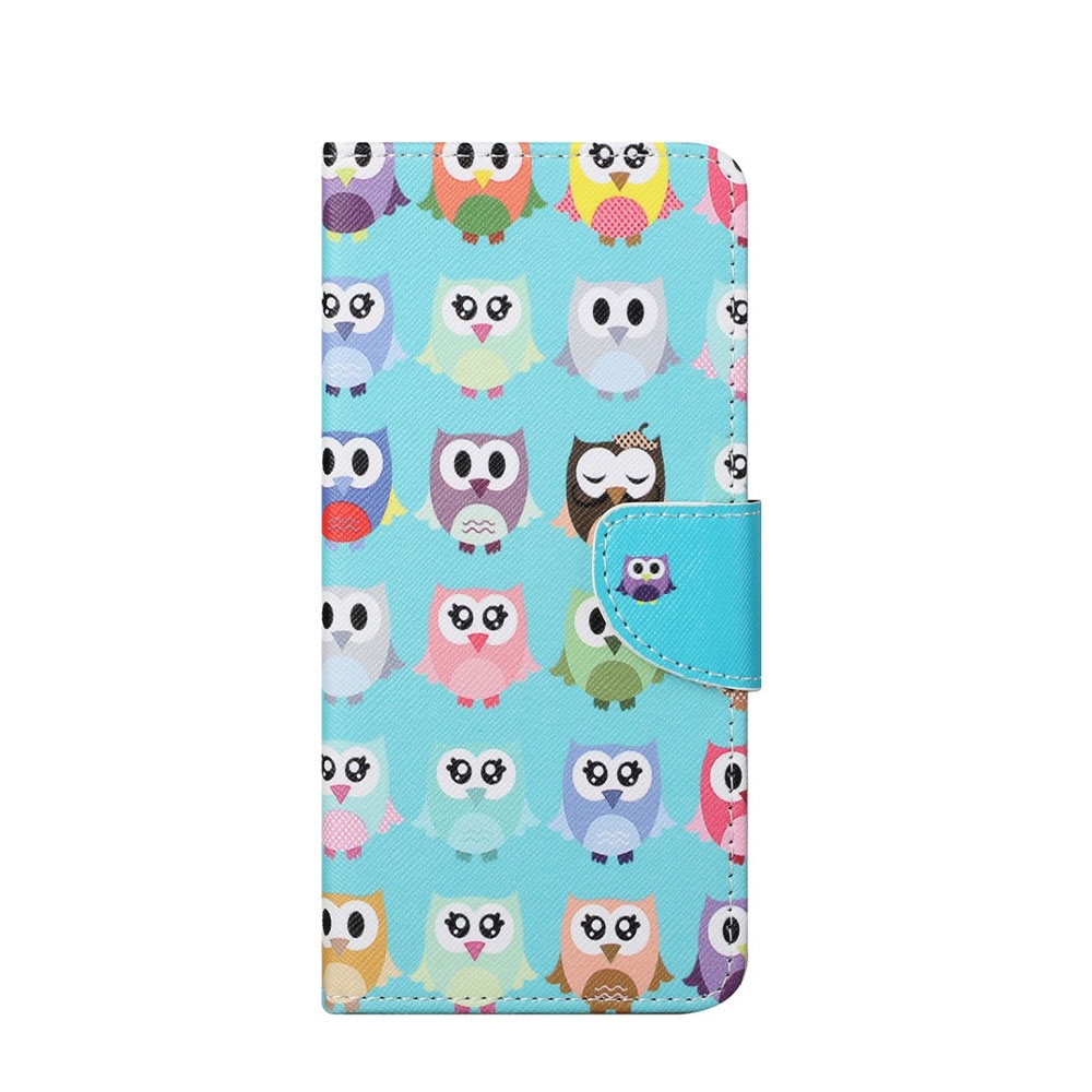 Image of Huawei P Smart (2021) Leder Tasche mit Kartenfach Mini Eulen - Blau bei Apfelkiste.ch