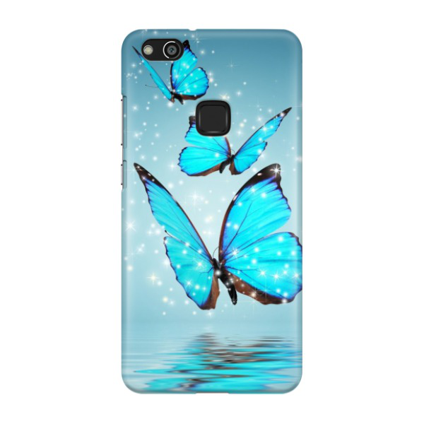 Huawei P10 Lite Hardcase Schutzhülle Glitzer Schmetterlinge - Blau