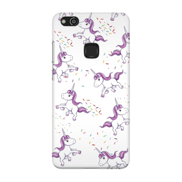 Huawei P10 Lite Hardcase Schutzhülle Süsse Einhörner - Weiss / Lila