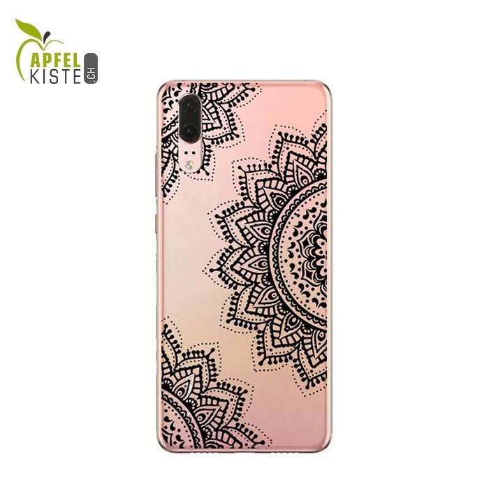 © - Huawei P20 Gummi Case Hülle Ultra Thin Henna Mandala - Transparent / Schwarz