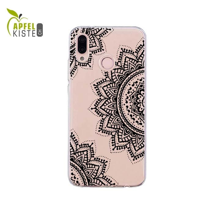 © - Huawei P20 Lite (2018) Gummi Case Hülle Ultra Thin Henna Mandala - Transparent / Schwarz