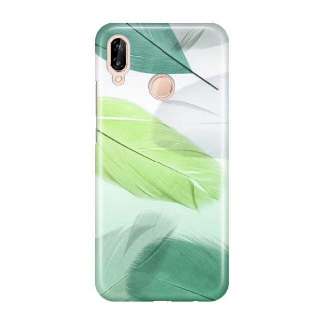 Huawei P20 Lite Hardcase Schutzhülle Federn - Grün / Weiss