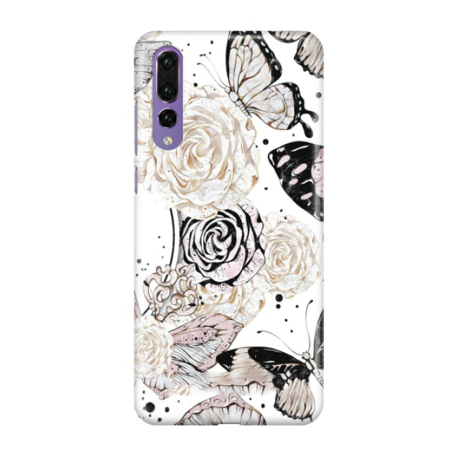 Huawei P20 Pro Hardcase Schutzhülle Blumen Schmetterling - Weiss / Rosa