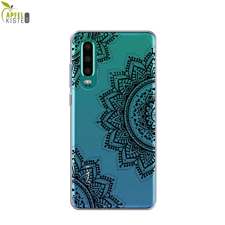 © - Huawei P30 Gummi Case Hülle Ultra Thin Henna Mandala - Transparent / Schwarz
