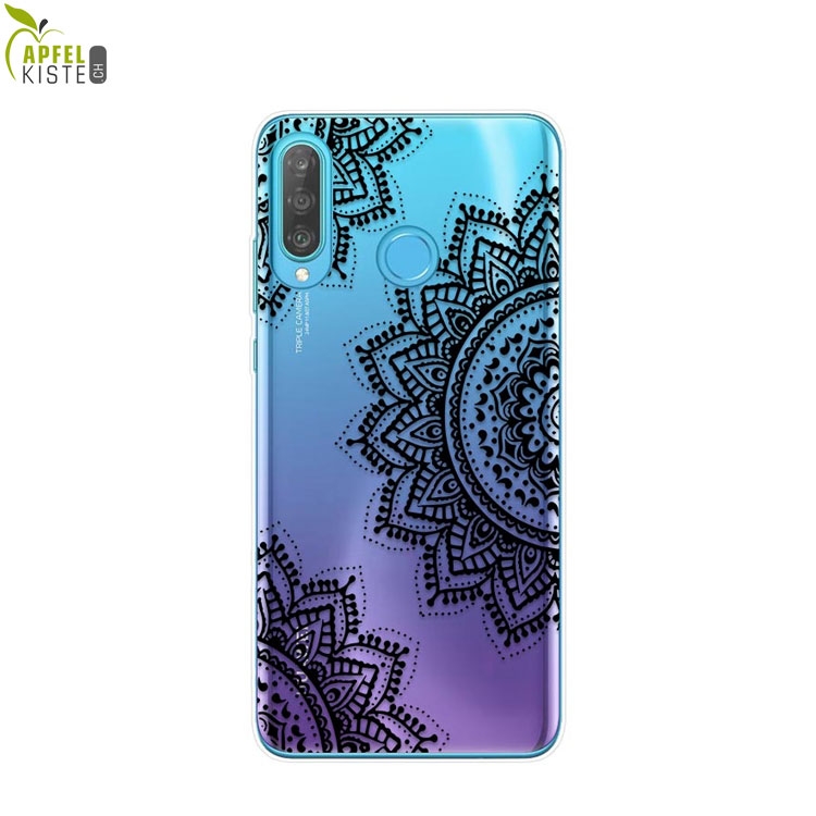 © - Huawei P30 Lite New Edition / P30 Lite Gummi Case Hülle Ultra Thin Henna Mandala - Transparent / Schwarz