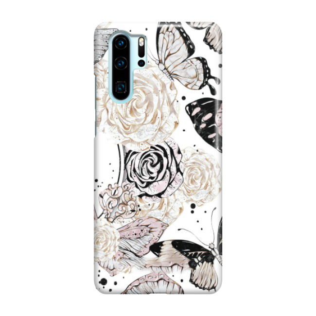 Huawei P30 Pro New Edition / P30 Pro Hardcase Schutzhülle Blumen Schmetterling - Weiss / Rosa