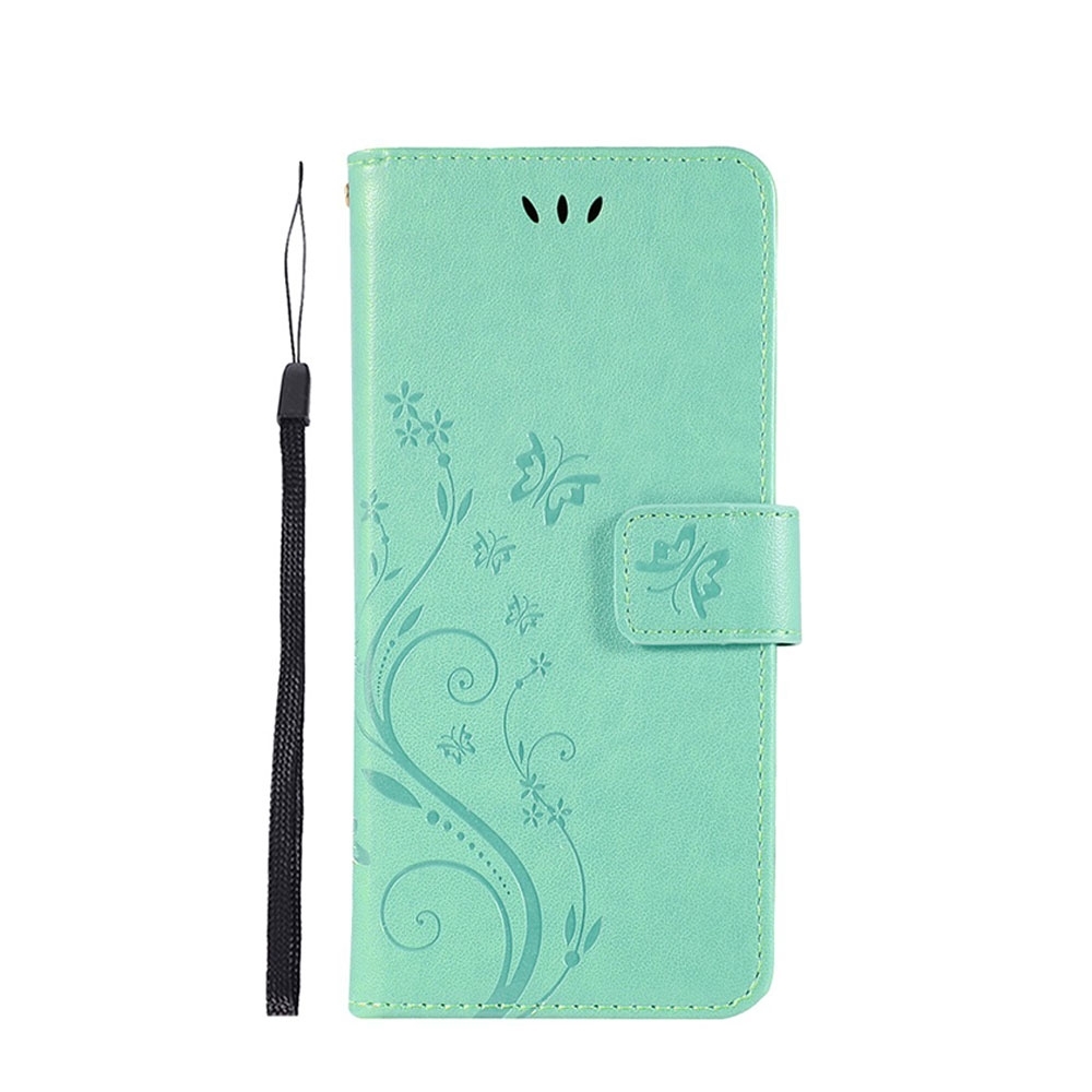 Image of Huawei P30 Pro New Edition / P30 Pro Leder Tasche mit Kartenfach + Handschlaufe Butterfly Flowers - Türkis bei Apfelkiste.ch