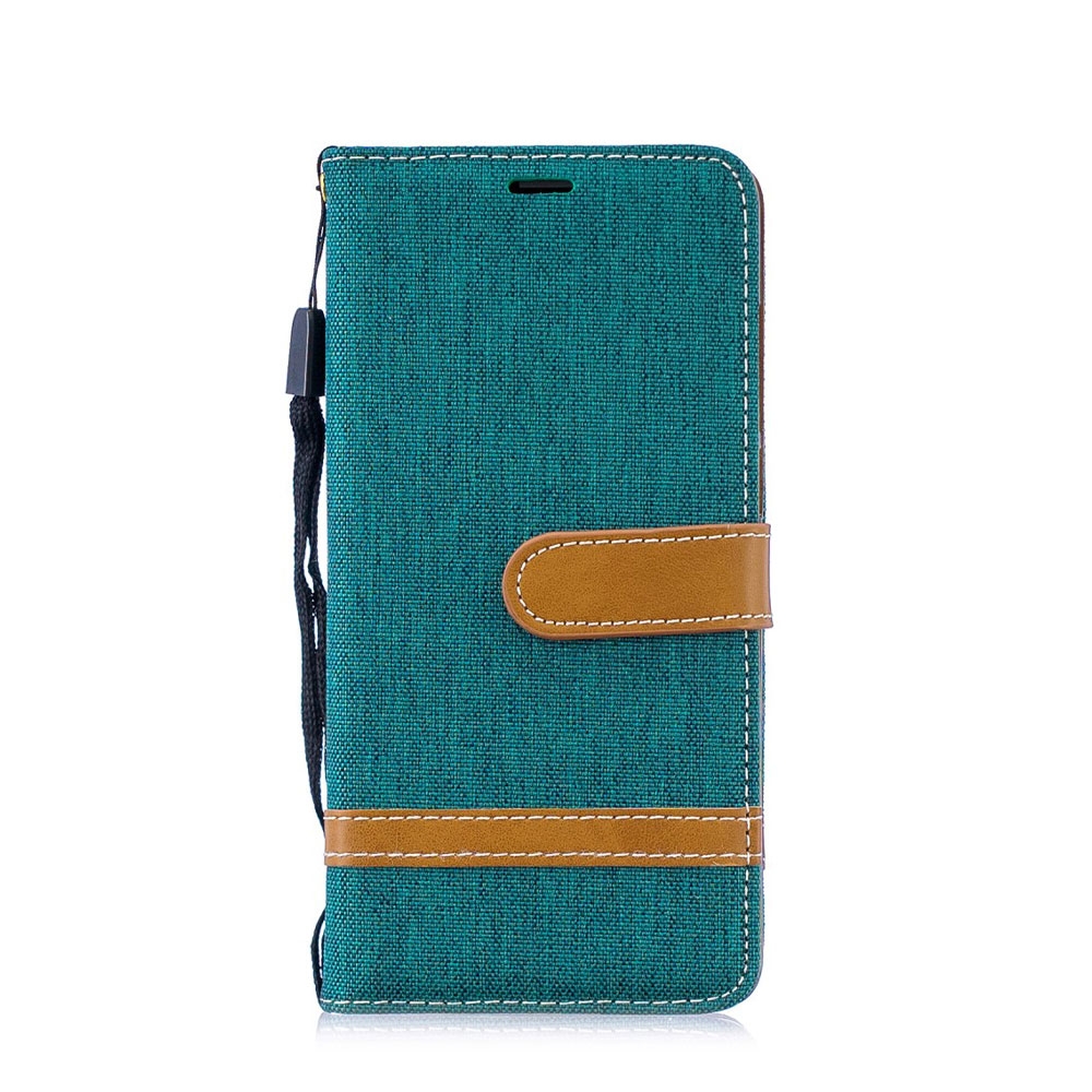Huawei P30 Stoff Tasche im Jeans Look mit Kartenfach + Magnetverschluss - Grün / Braun