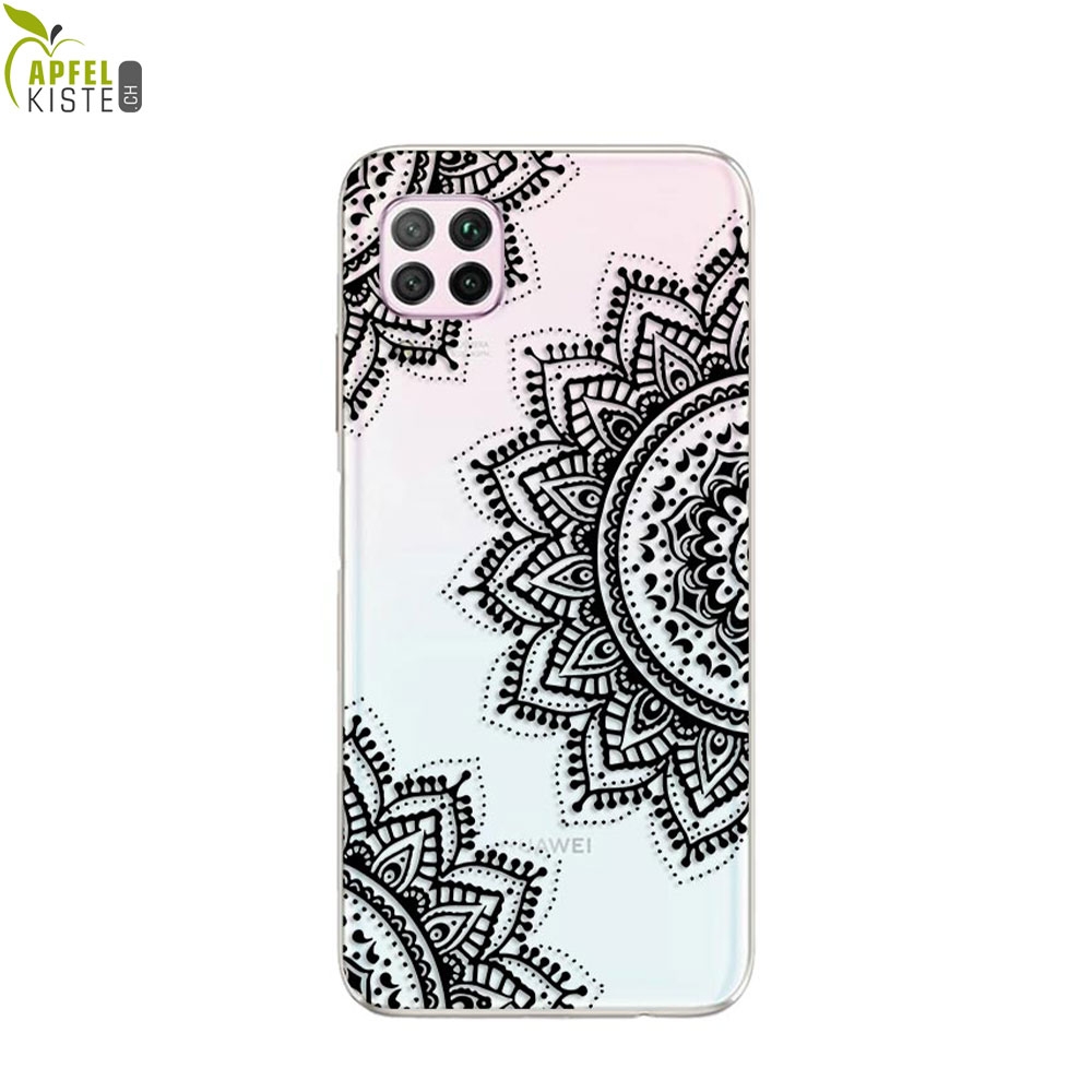 © - Huawei P40 Lite Gummi Case Hülle Ultra Thin Henna Mandala - Transparent / Schwarz