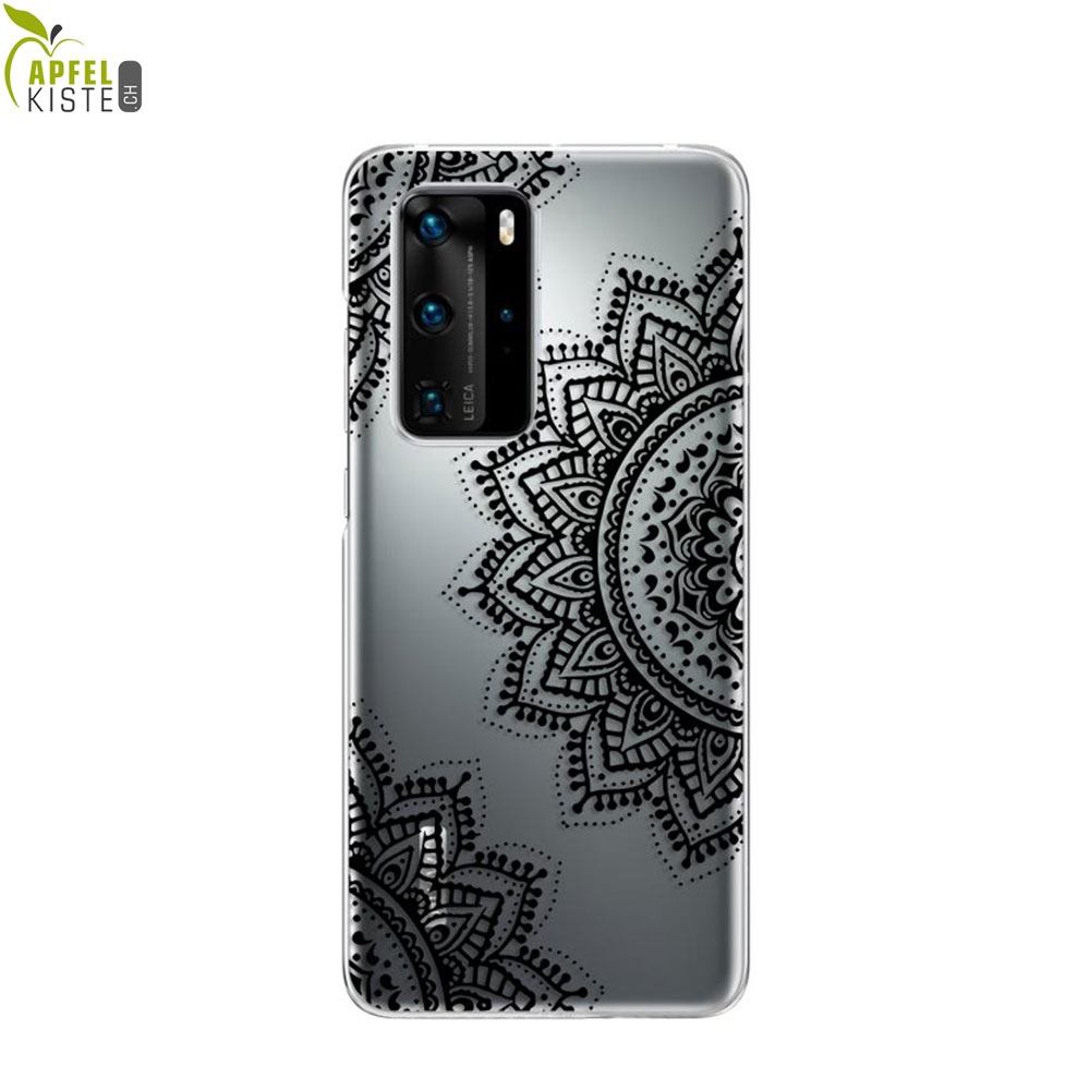 © - Huawei P40 Pro Gummi Case Hülle Ultra Thin Henna Mandala - Transparent / Schwarz
