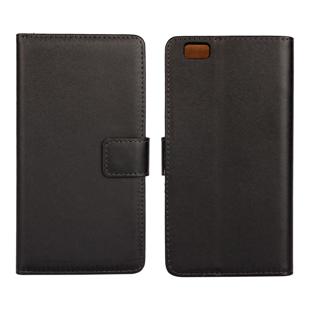 Huawei P8 Lite Echtleder Tasche Hülle mit Kartenfächern - Schwarz