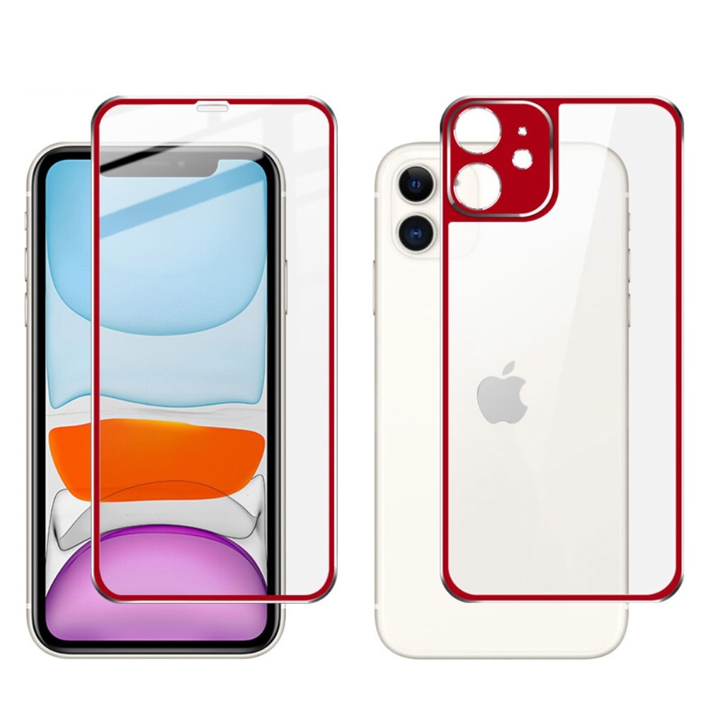 Image of (2er Set) IMAK - iPhone 11 Vollbild 360° Panzer Glas Display Schutz mit Metall Rahmen (1x Front / 1x Back) 0.3mm - Rot bei Apfelkiste.ch