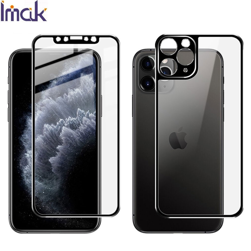 (2er Set) IMAK - iPhone 11 Pro Vollbild 360° Panzer Glas Display Schutzfolie mit Metall Rahmen (1x Front / 1x Back) 0.3mm - Schwarz