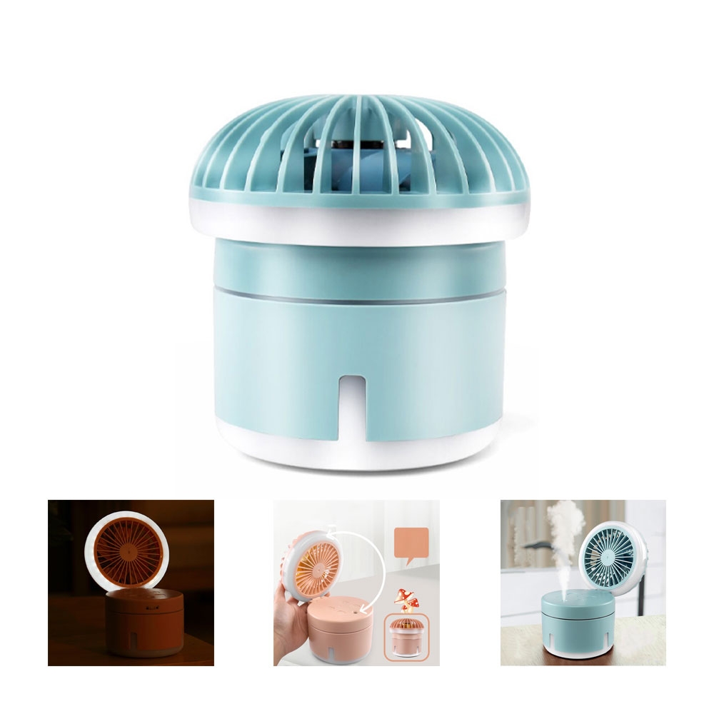 Intelligenter USB Luftbefeuchter Ventilator mit LED Lampe und Mini Lüfter - Blau