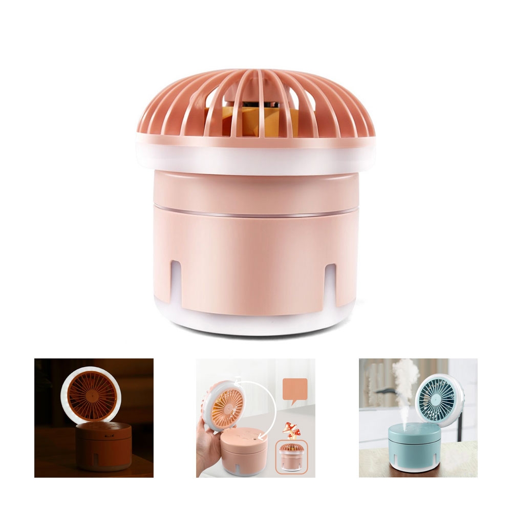 Intelligenter USB Luftbefeuchter Ventilator mit LED Lampe und Mini Lüfter - Rosa