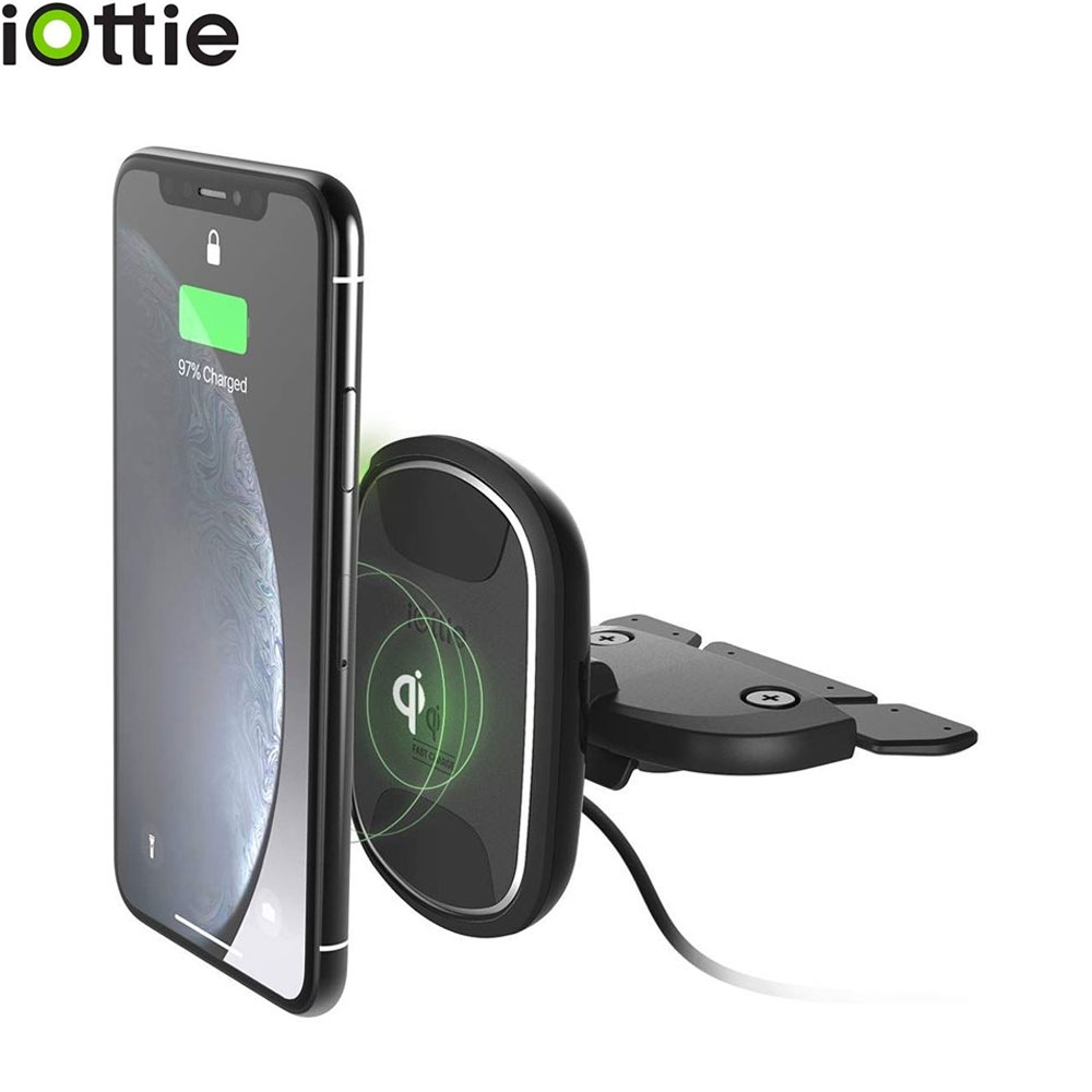 iTap 2 10W Qi Wireless Auto KFZ Halterung für CD Slot Schacht + 2.4A KFZ Schnellladegerät (HLCRIO139) - Schwarz