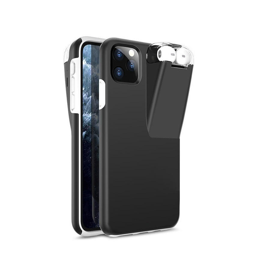 Image of 2in1 iPhone 11 Pro Hybrid Hülle mit integriertem Apple AirPods (1. & 2. Gen.) Ladecase - Schwarz / Weiss (Matt) bei Apfelkiste.ch