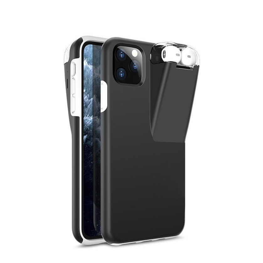 Image of 2in1 iPhone 11 Pro Max Hybrid Hülle mit integriertem Apple AirPods (1. & 2. Gen.) Ladecase - Schwarz / Weiss (Matt) bei Apfelkiste.ch