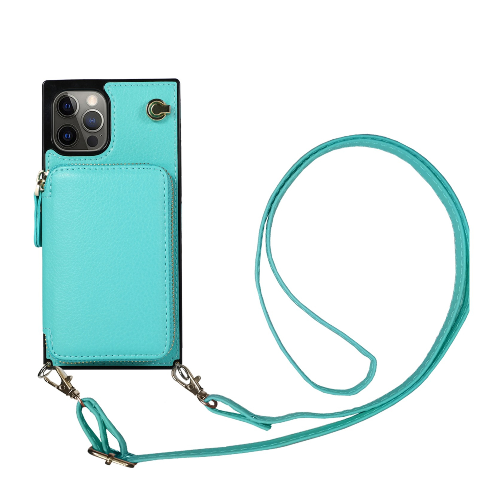 Image of Apfelkiste © - iPhone 12 Pro Max Necklace Leder Schutz Hülle mit Kartenfächer + Handykette (140cm) - Türkis bei Apfelkiste.ch