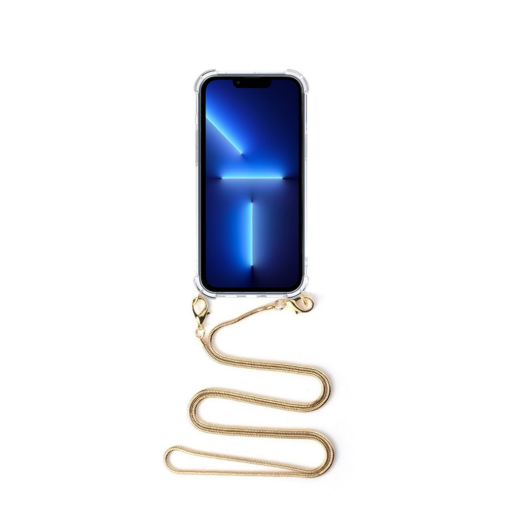 Image of Apfelkiste © - iPhone 13 Pro Max Necklace Gummi Hülle Air Cushion Fallschutz + Schlangenkette (1.2m) - Gold bei Apfelkiste.ch