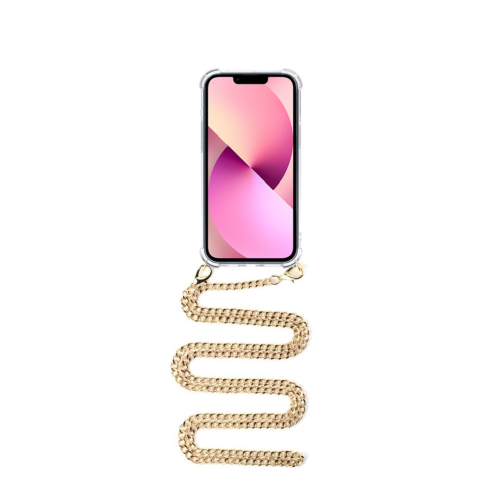 Image of Apfelkiste © - iPhone 13 Mini Necklace Gummi Hülle Air Cushion Fallschutz + Panzerkette (1.2m) - Gold bei Apfelkiste.ch