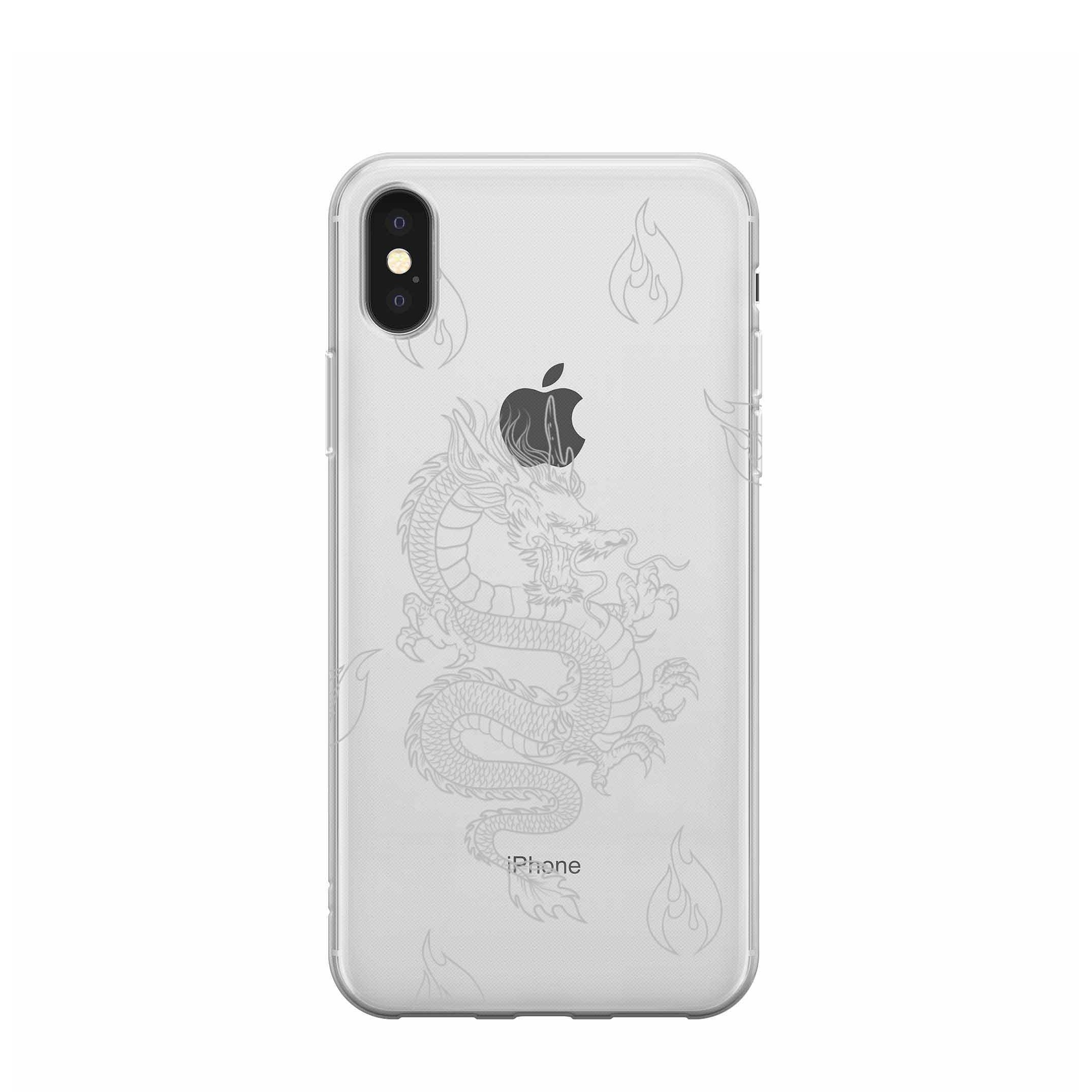 Image of Apfelkiste - iPhone Xs / X Gummi Schutzhülle Dragon - Weiss / Transparent bei Apfelkiste.ch