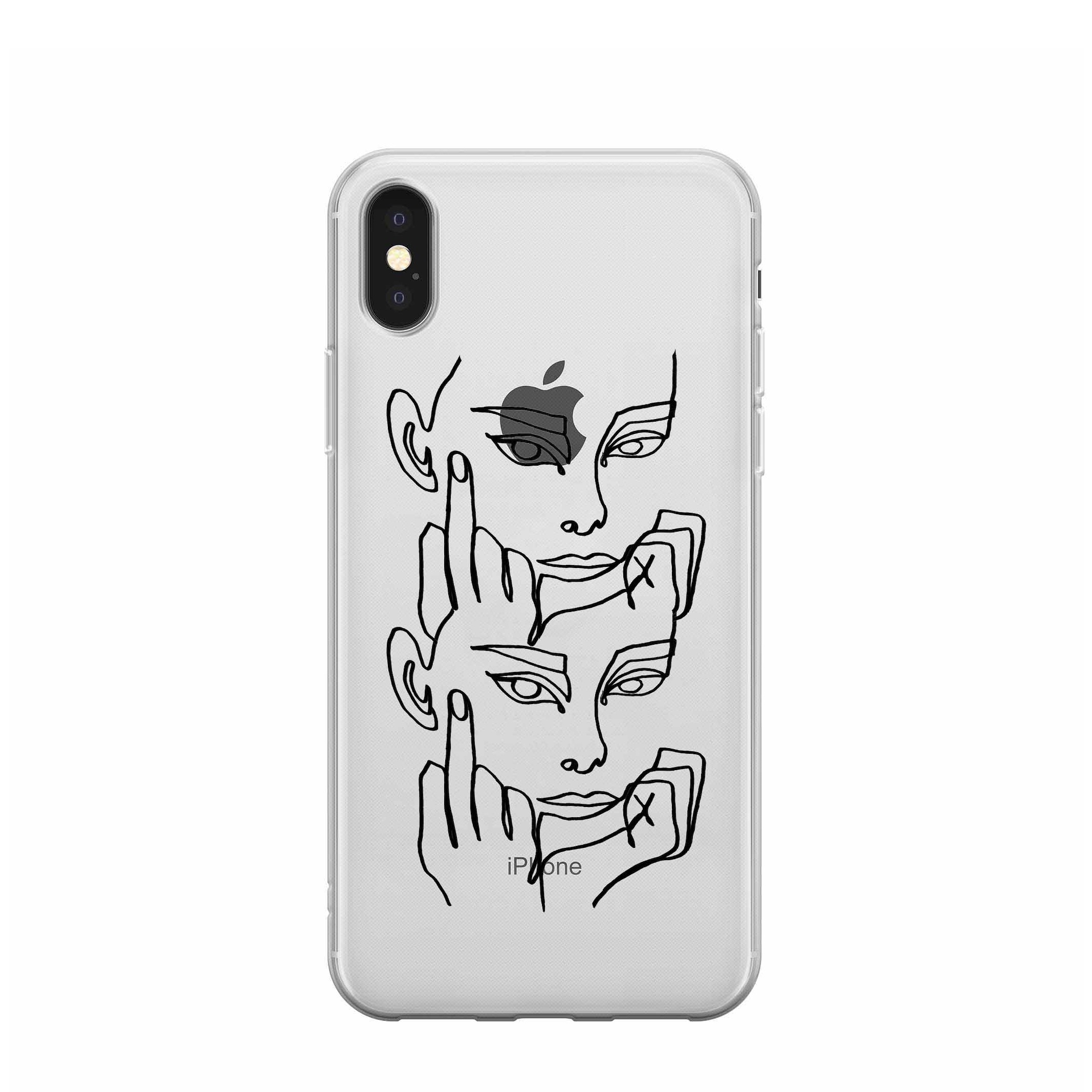 Image of Apfelkiste - iPhone Xs / X Gummi Schutzhülle Modern Art Faces - Schwarz / Transparent bei Apfelkiste.ch