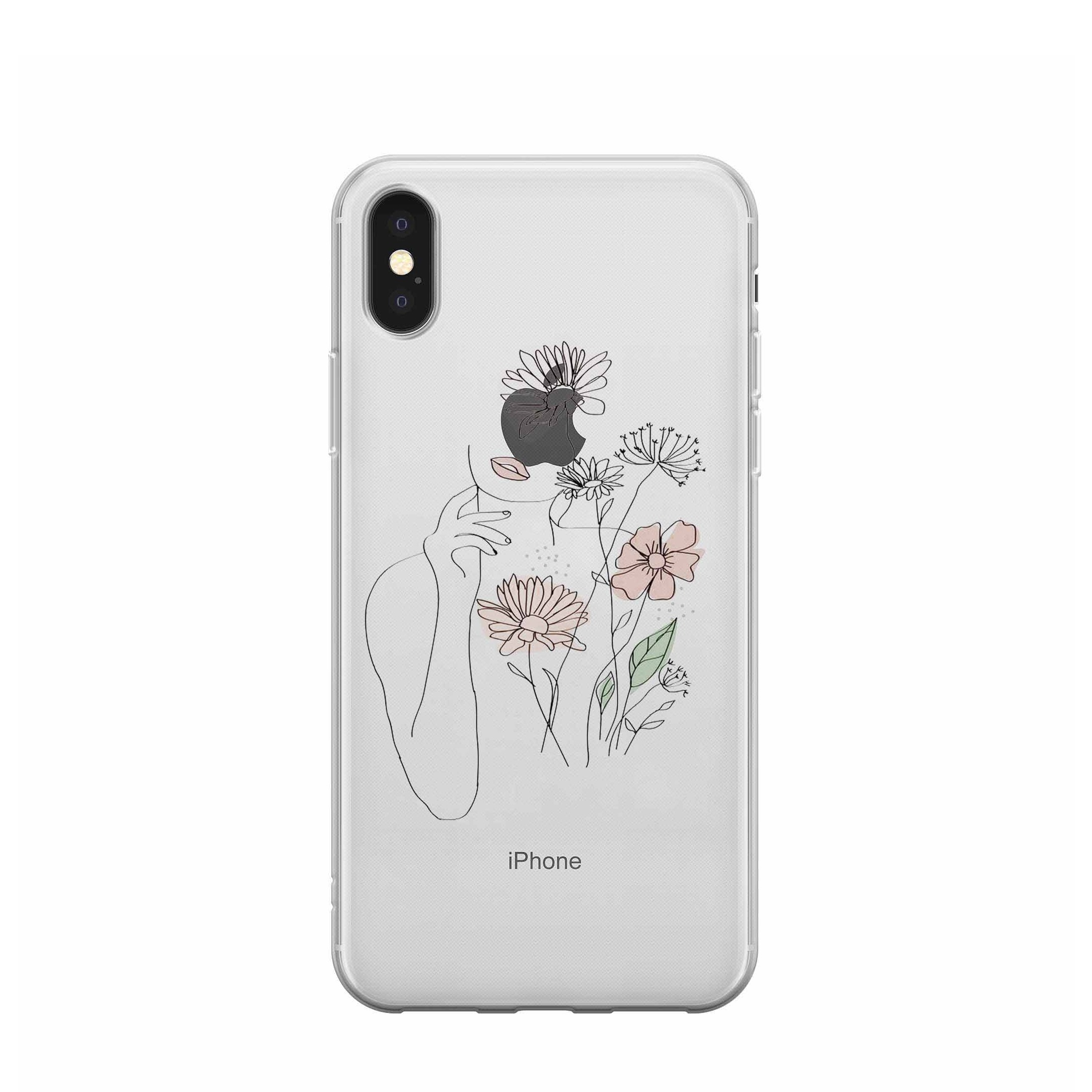 Image of Apfelkiste - iPhone Xs / X Gummi Schutzhülle Modern Art Flowers - Transparent bei Apfelkiste.ch