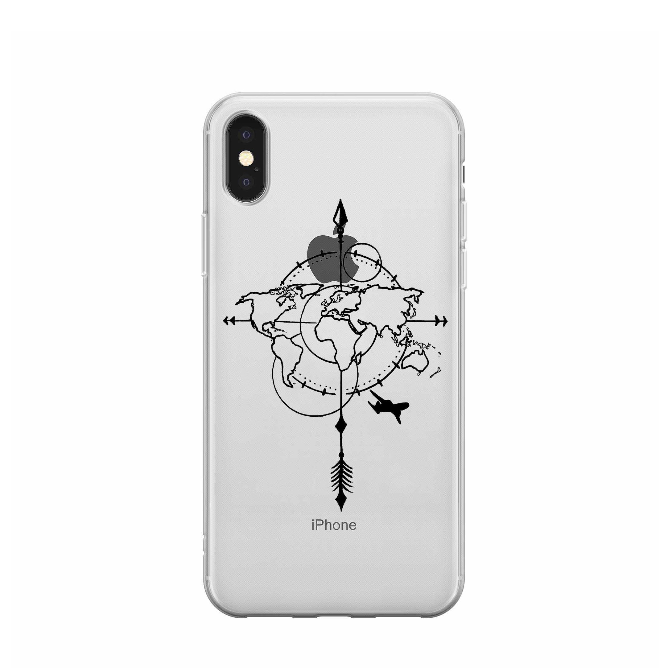 Image of Apfelkiste - iPhone Xs / X Gummi Schutzhülle Travel Compass - Schwarz / Transparent bei Apfelkiste.ch