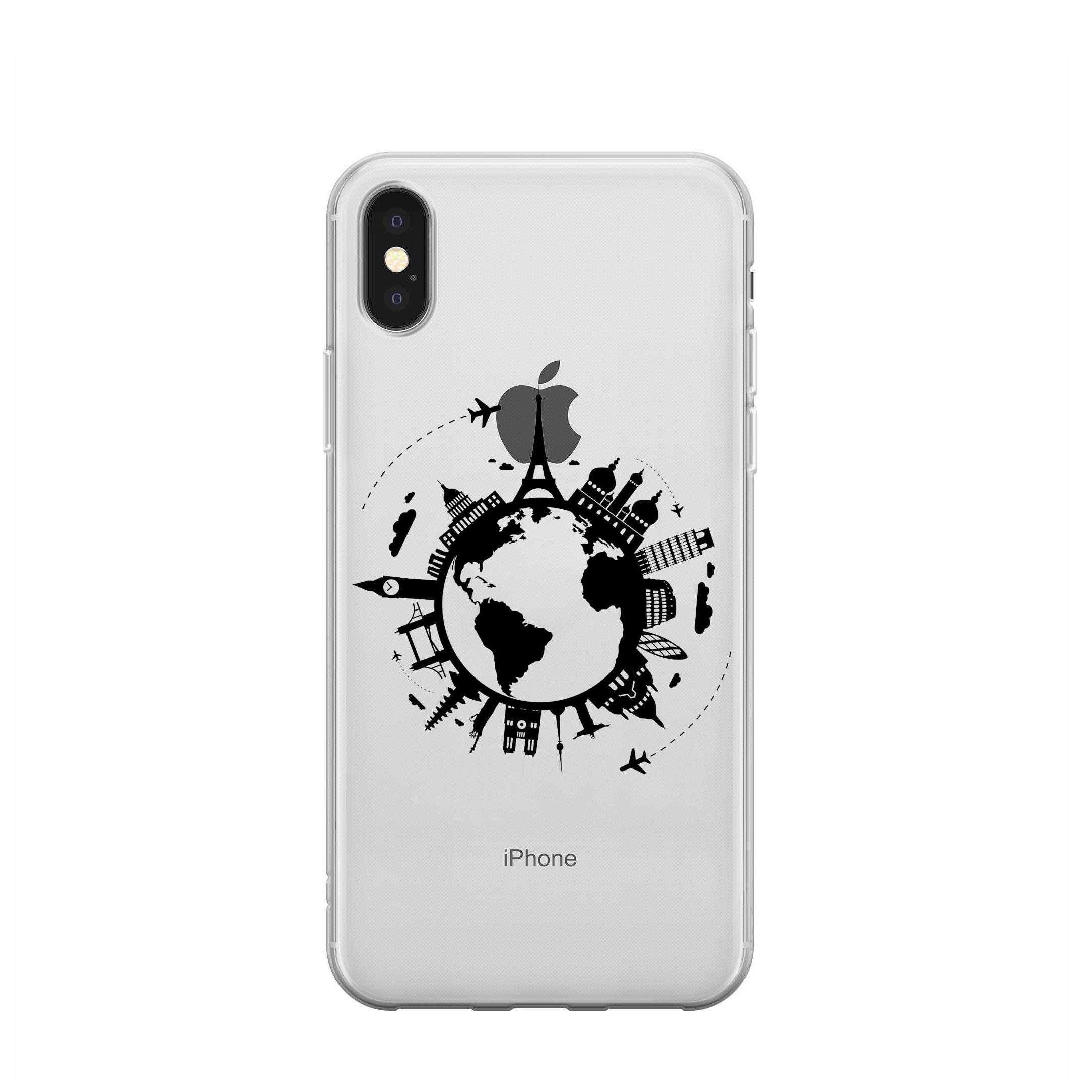 Image of Apfelkiste - iPhone Xs / X Gummi Schutzhülle Travel The World - Schwarz / Transparent bei Apfelkiste.ch