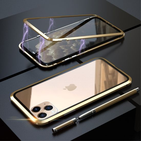 Image of iPhone 11 Pro Max Magnetische Alu Schutzhülle mit Panzer Glas Backcover (Magnet-Technologie) - Gold bei Apfelkiste.ch