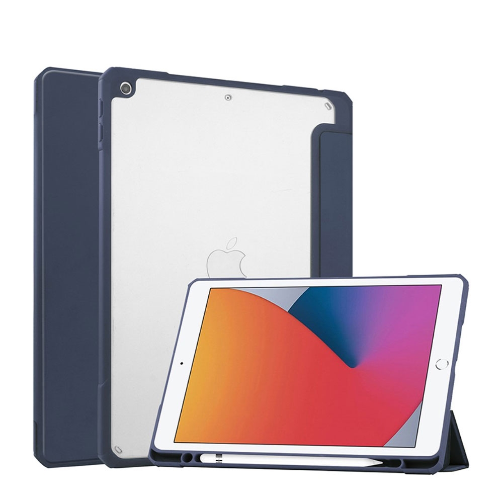 Image of iPad 10.2" (2021/2020/2019) Smart Cover Hybrid Hülle + Apple Pencil Halterung - Blau / Transparent bei Apfelkiste.ch