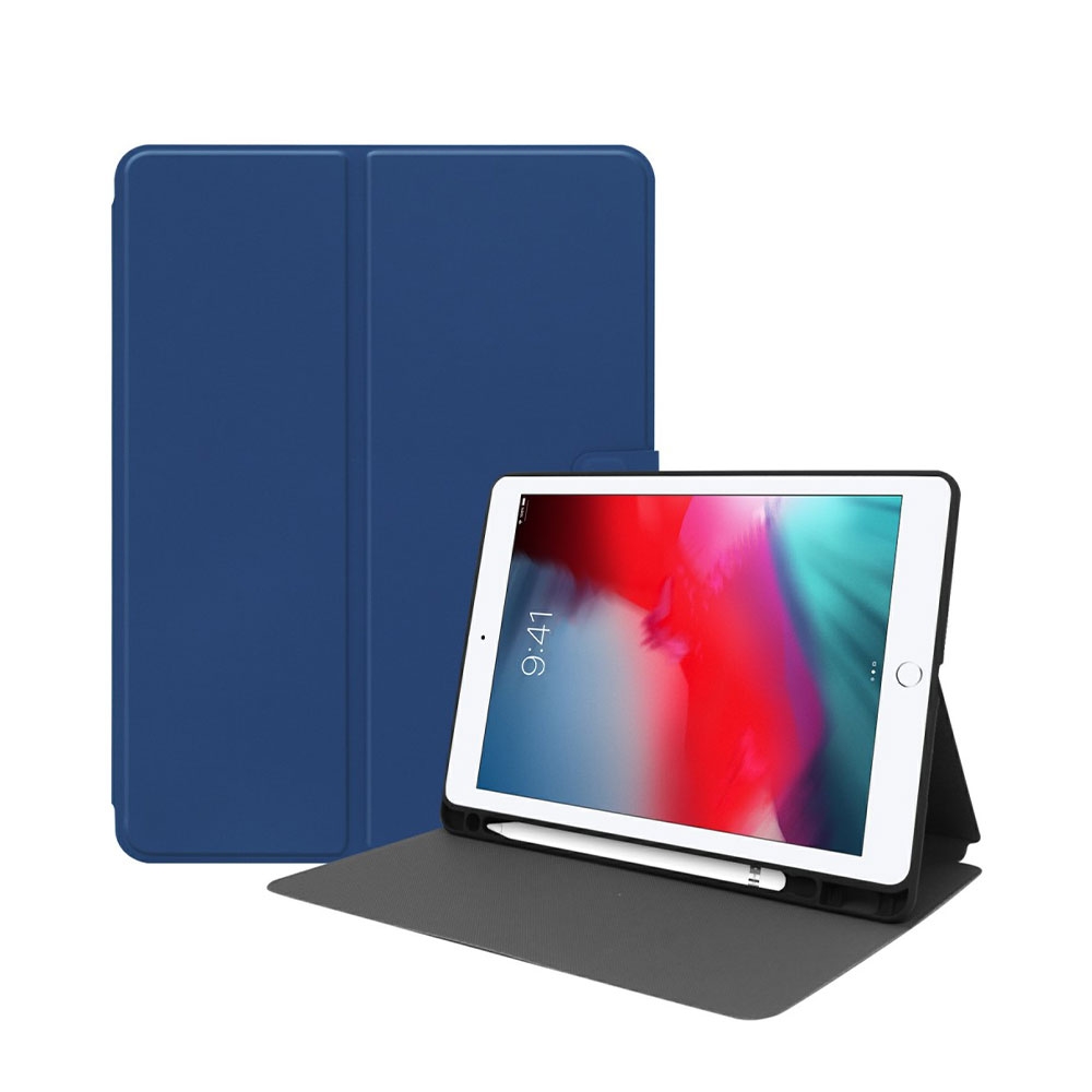Image of iPad 10.2" (2021/2020/2019) Leder Tasche Smart Case Hülle Apple Pencil Halterung + Magnet Lasche - Blau bei Apfelkiste.ch