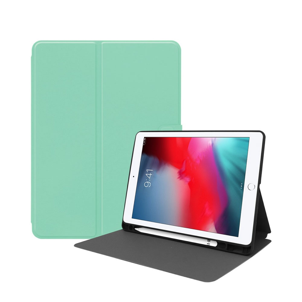 Image of iPad 10.2" (2021/2020/2019) Leder Tasche Smart Case Hülle Apple Pencil Halterung + Magnet Lasche - Pastellgrün bei Apfelkiste.ch