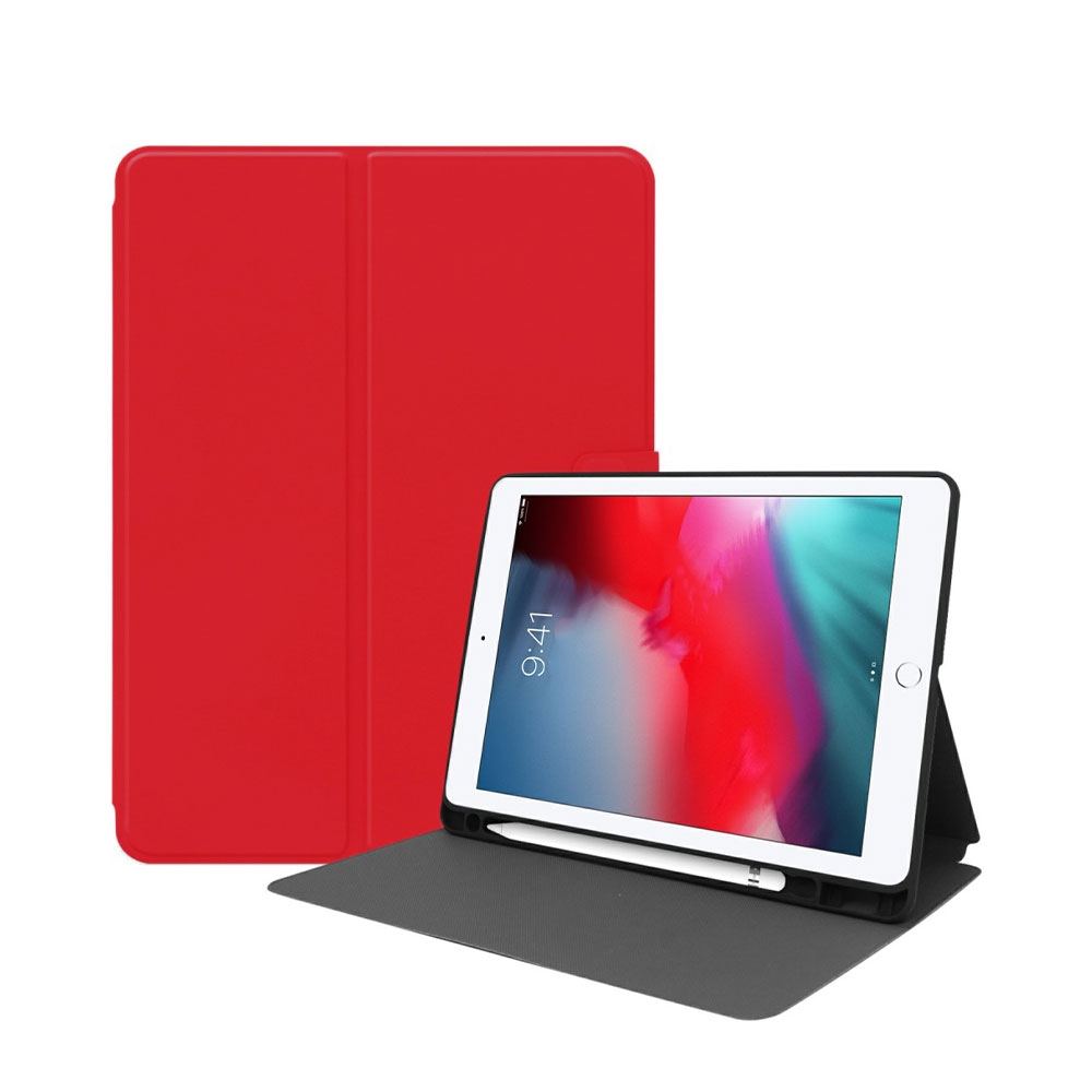 Image of iPad 10.2" (2021/2020/2019) Leder Tasche Smart Case Hülle Apple Pencil Halterung + Magnet Lasche - Rot bei Apfelkiste.ch
