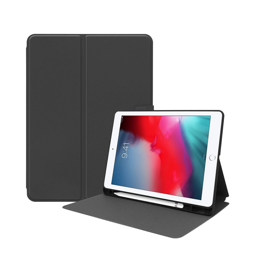 Image of iPad 10.2" (2021/2020/2019) Leder Tasche Smart Case Hülle Apple Pencil Halterung + Magnet Lasche - Schwarz bei Apfelkiste.ch