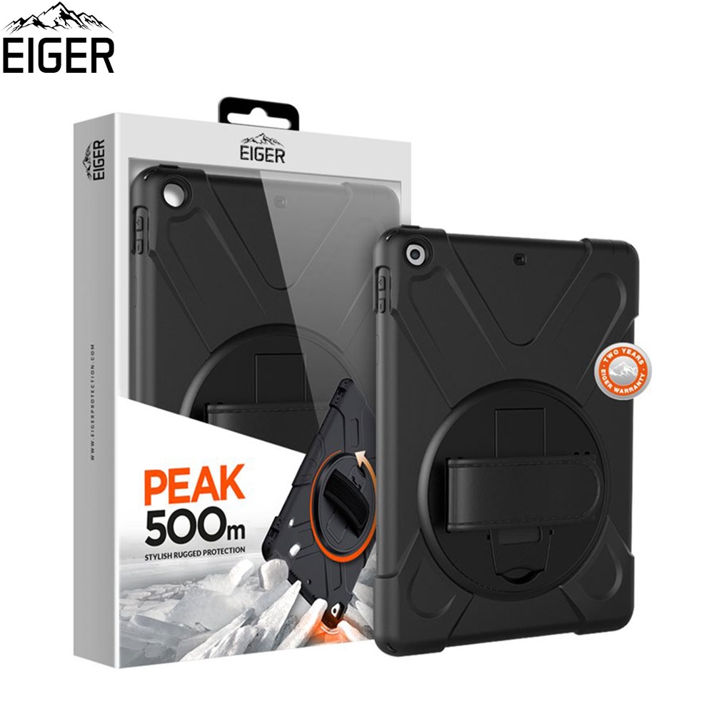 iPad 10.2" (2020/2019) Peak 500m Hybrid Outdoor Hardcase Hülle mit Aufsteller + Handschlaufe (EGPE00118) - Schwarz